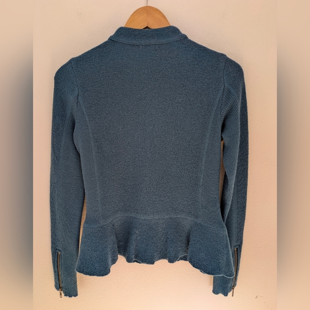 Halogen Nordstrom Women’s Petrol Peplum 100% Merino Wool Zip Up Jacket Sz XS EUC - Picture 8 of 16